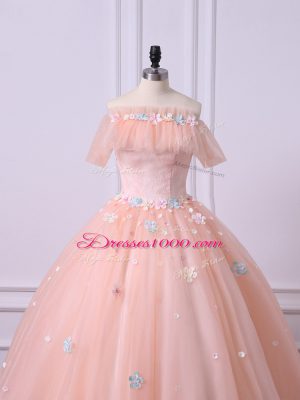 Tulle Short Sleeves Floor Length Quinceanera Gowns and Lace and Appliques