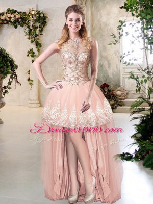 Low Price Scoop Sleeveless Tulle Cocktail Dress Beading and Lace and Appliques Zipper