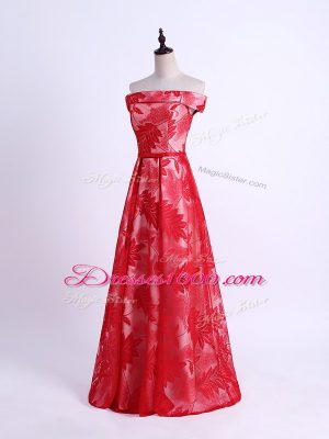 Perfect Red Dama Dress Prom and Party and Wedding Party with Pattern Off The Shoulder Sleeveless Lace Up