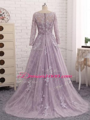 Lavender Zipper Scoop Beading and Appliques Mother of Bride Dresses Tulle Sleeveless Brush Train