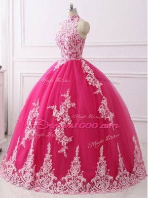 Tulle Sleeveless Floor Length Quinceanera Dress and Lace