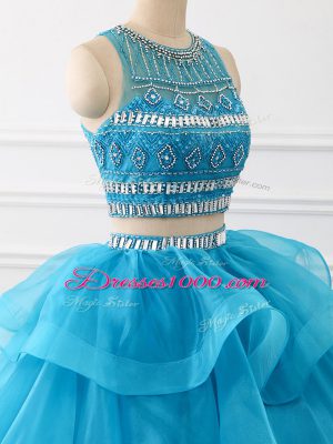 Latest Baby Blue Sleeveless Brush Train Beading and Ruffles Sweet 16 Dresses