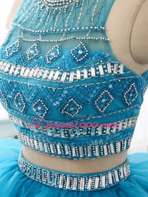 Latest Baby Blue Sleeveless Brush Train Beading and Ruffles Sweet 16 Dresses