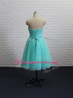 Simple Knee Length Apple Green Cocktail Dress Sweetheart Sleeveless Lace Up