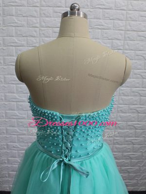 Simple Knee Length Apple Green Cocktail Dress Sweetheart Sleeveless Lace Up