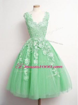 Sophisticated Green Sleeveless Appliques Knee Length Bridesmaid Gown