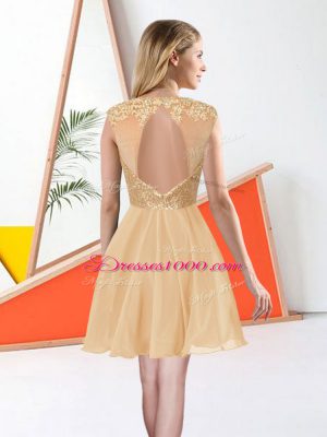 Champagne Bateau Neckline Beading and Lace Bridesmaid Gown Sleeveless Backless