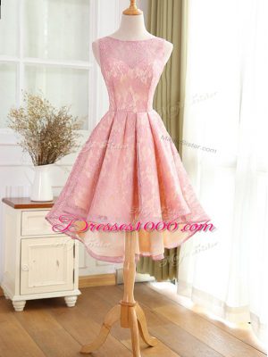 Dazzling High Low Pink Evening Dresses Bateau Sleeveless Backless