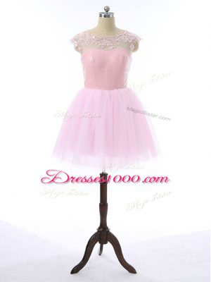 Sweet Baby Pink Zipper Party Dresses Lace and Appliques Sleeveless Mini Length