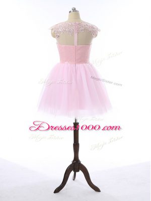 Sweet Baby Pink Zipper Party Dresses Lace and Appliques Sleeveless Mini Length