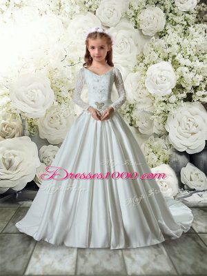 Spectacular White Long Sleeves Lace Clasp Handle Flower Girl Dresses