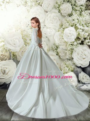 Spectacular White Long Sleeves Lace Clasp Handle Flower Girl Dresses