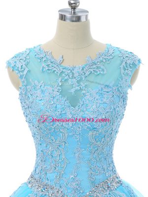 Cheap Aqua Blue Lace Up Scoop Appliques Sweet 16 Dress Tulle Sleeveless