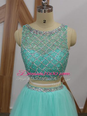 Two Pieces Prom Dresses Apple Green Scoop Tulle Sleeveless Floor Length Side Zipper