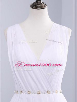 Attractive Backless Wedding Dress White for Beach and Wedding Party with Beading and Ruching Brush Train