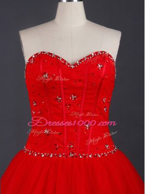 Enchanting Red Lace Up Wedding Dresses Appliques Sleeveless Brush Train