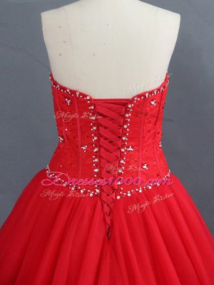 Enchanting Red Lace Up Wedding Dresses Appliques Sleeveless Brush Train