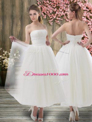 White Off The Shoulder Neckline Ruching Bridal Gown Sleeveless Zipper