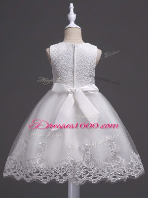 Fantastic White Sleeveless Tulle Zipper Flower Girl Dress for Wedding Party