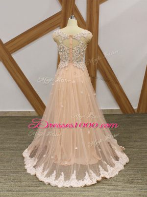 Floor Length Champagne Formal Evening Gowns Scoop Sleeveless Zipper