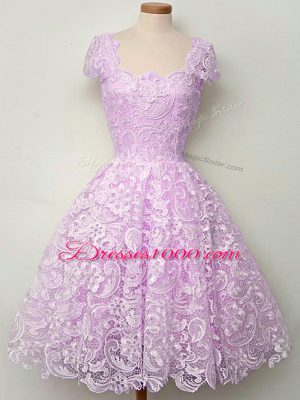 Smart Lilac Sleeveless Lace Floor Length Wedding Party Dress