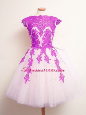 Scalloped Sleeveless Lace Up Quinceanera Court of Honor Dress Multi-color Tulle
