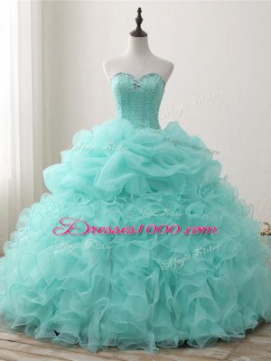 Apple Green Sweetheart Neckline Beading and Ruffles and Pick Ups 15th Birthday Dress Sleeveless Lace Up