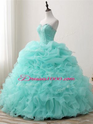 Apple Green Sweetheart Neckline Beading and Ruffles and Pick Ups 15th Birthday Dress Sleeveless Lace Up