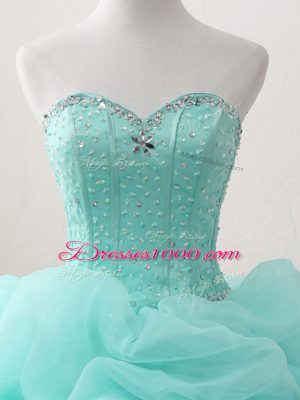 Apple Green Sweetheart Neckline Beading and Ruffles and Pick Ups 15th Birthday Dress Sleeveless Lace Up