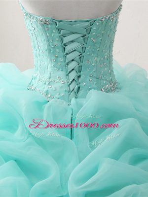 Apple Green Sweetheart Neckline Beading and Ruffles and Pick Ups 15th Birthday Dress Sleeveless Lace Up