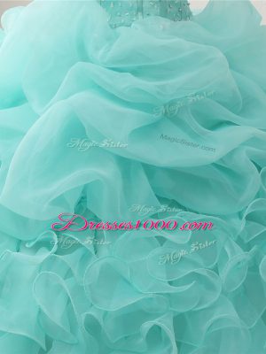 Apple Green Sweetheart Neckline Beading and Ruffles and Pick Ups 15th Birthday Dress Sleeveless Lace Up