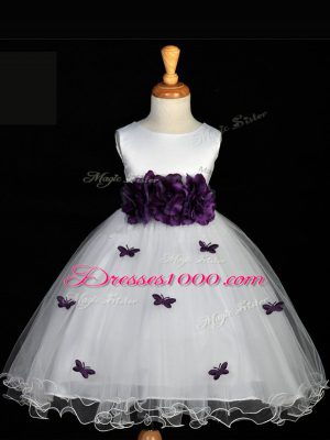 Fashion Knee Length White Toddler Flower Girl Dress Scoop Sleeveless Zipper
