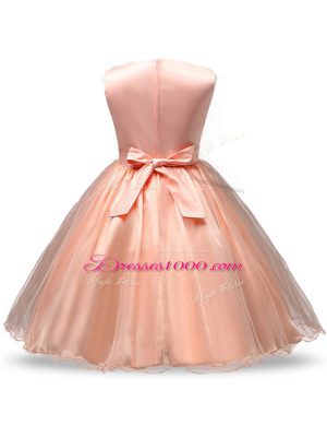 Knee Length Zipper Flower Girl Dresses for Less Peach for Wedding Party with Sequins and Hand Made Flower