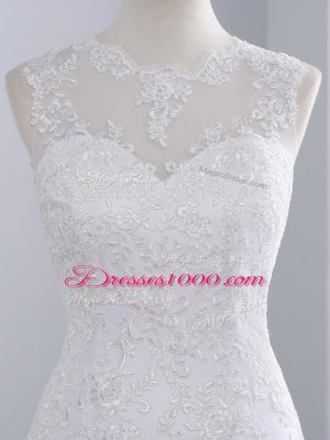 White High-neck Lace Up Beading and Appliques Wedding Gowns Brush Train Sleeveless