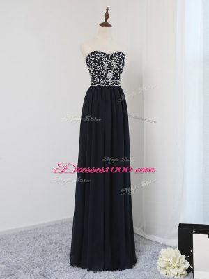 Floor Length Empire Sleeveless Black Prom Gown Zipper