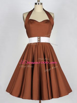 Top Selling Knee Length A-line Sleeveless Brown Court Dresses for Sweet 16 Zipper