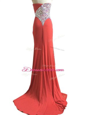Red Sweetheart Neckline Beading and Ruching Celebrity Dresses Sleeveless Side Zipper