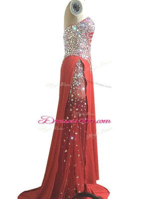 Red Sweetheart Neckline Beading and Ruching Celebrity Dresses Sleeveless Side Zipper