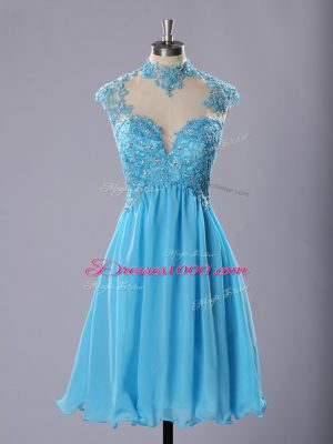 Classical Baby Blue Sleeveless Lace and Appliques Knee Length Cocktail Dresses