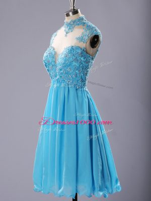 Classical Baby Blue Sleeveless Lace and Appliques Knee Length Cocktail Dresses