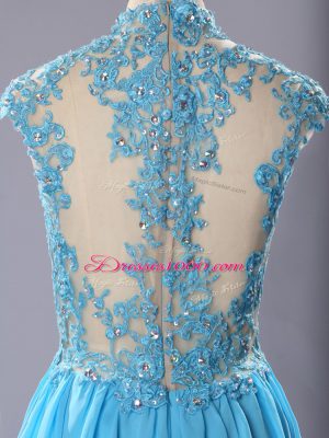 Classical Baby Blue Sleeveless Lace and Appliques Knee Length Cocktail Dresses