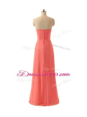 Watermelon Red Chiffon Zipper Bridesmaid Dresses Sleeveless Floor Length Hand Made Flower