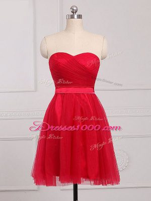 Red Bridesmaid Dress Prom and Party and Wedding Party with Ruching Sweetheart Sleeveless Zipper