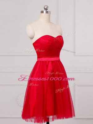 Red Bridesmaid Dress Prom and Party and Wedding Party with Ruching Sweetheart Sleeveless Zipper