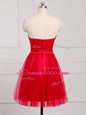 Red Bridesmaid Dress Prom and Party and Wedding Party with Ruching Sweetheart Sleeveless Zipper