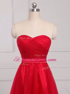 Red Bridesmaid Dress Prom and Party and Wedding Party with Ruching Sweetheart Sleeveless Zipper