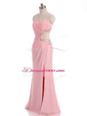 Spectacular Chiffon Sweetheart Sleeveless Side Zipper Beading and Ruching Evening Dress in Baby Pink