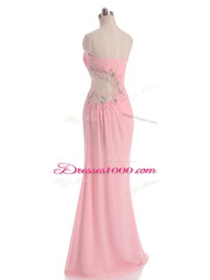 Spectacular Chiffon Sweetheart Sleeveless Side Zipper Beading and Ruching Evening Dress in Baby Pink