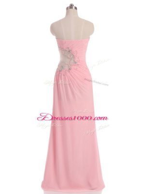 Spectacular Chiffon Sweetheart Sleeveless Side Zipper Beading and Ruching Evening Dress in Baby Pink