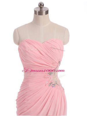 Spectacular Chiffon Sweetheart Sleeveless Side Zipper Beading and Ruching Evening Dress in Baby Pink